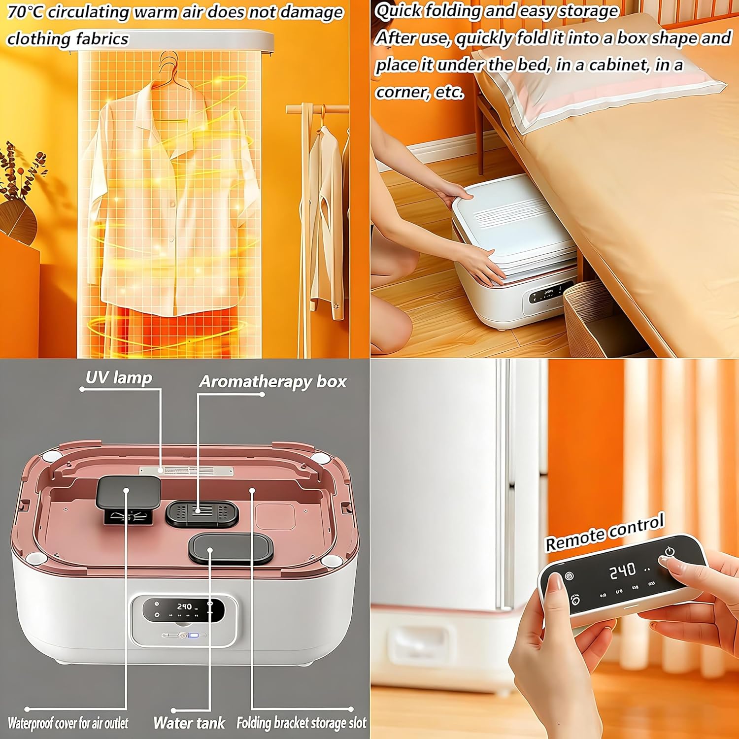 Portable Steam Press Ironing Machine, Portable Dryer with 360° Hot Air Circulation Intelligent Timing Dry Clothes, Automatic Garment Care, One-Key Care, Quick-Drying Steam
