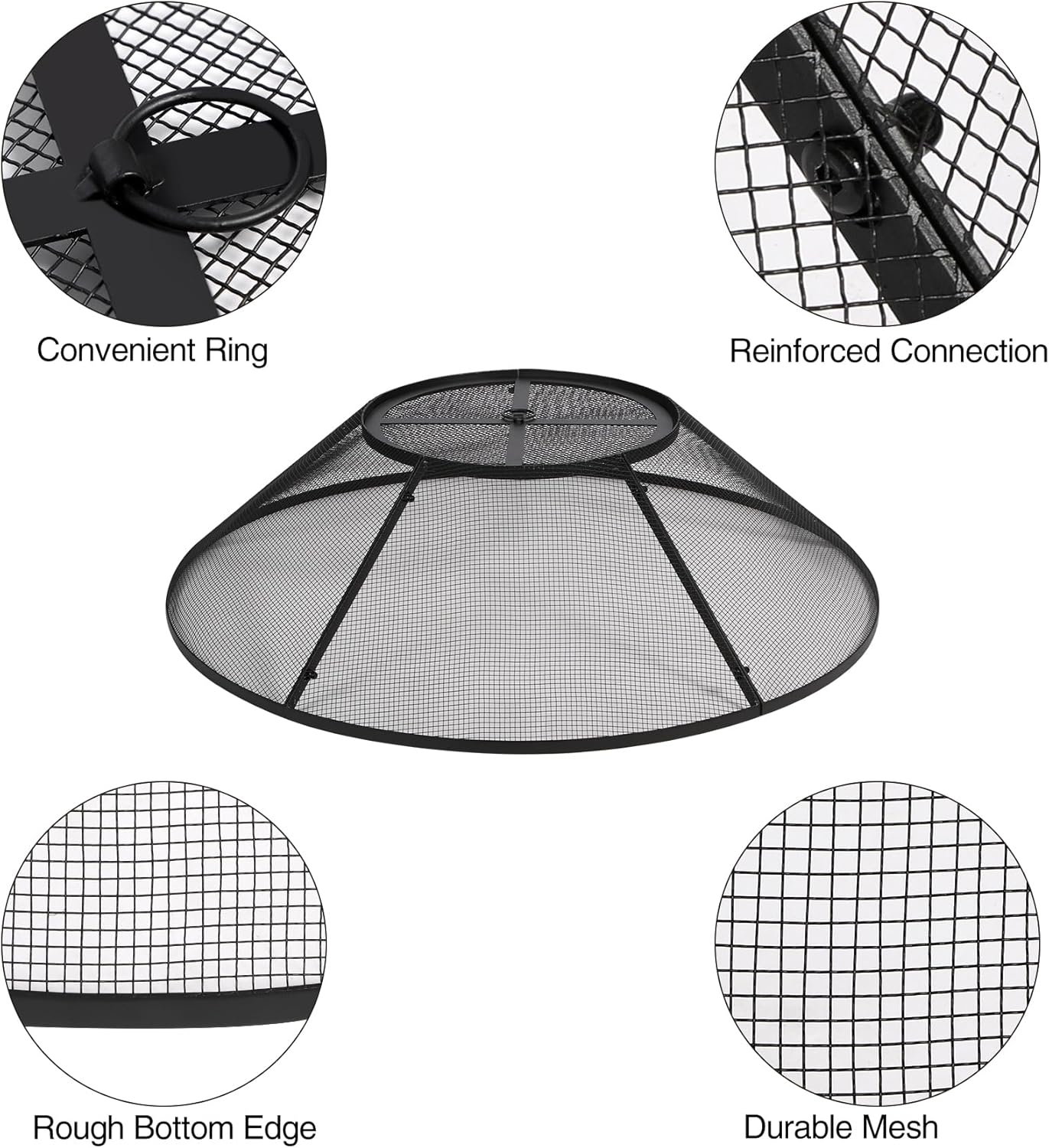 Lineslife Fire Pit Spark Screen 36 Inch with Top Cover Round, Heavy Duty Collapsible Outdoor Fire Pit Mesh Screen, Metal Fire Pit Top Lid with Ring Handle for Patio Backyard, Black