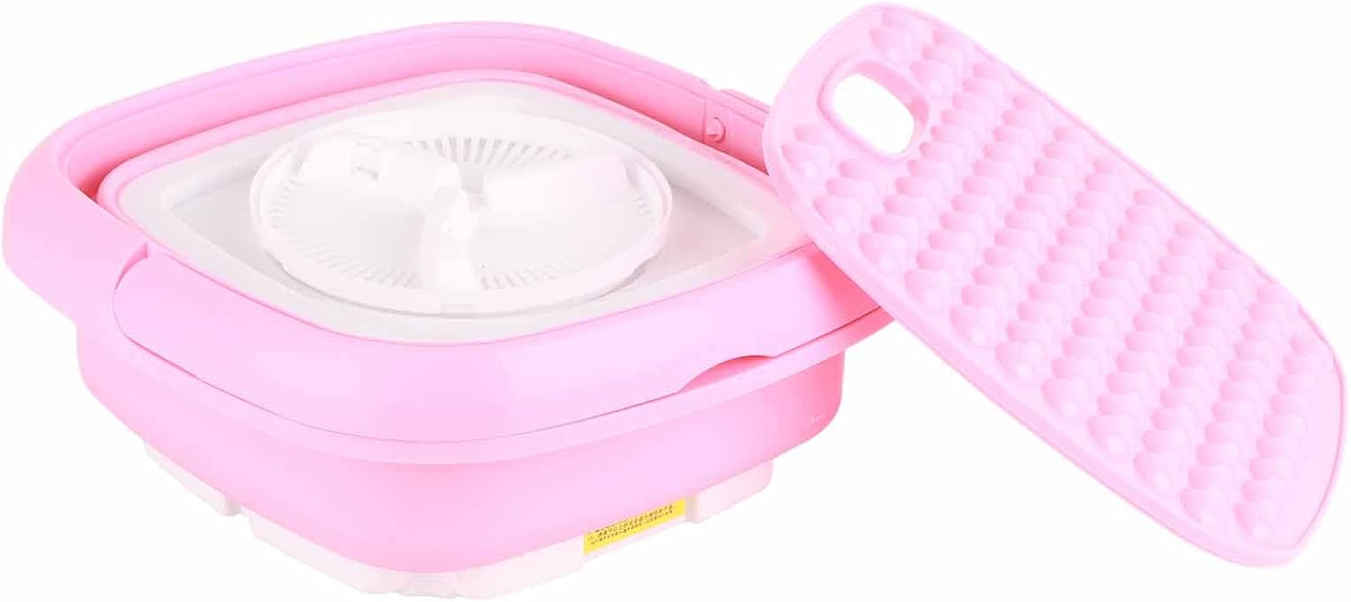 Mini Portable Washing Machine, Foldable Small Washer Bucket Type Dehydrator 3Modes Deep Cleaning Half Automatic Wash Spin Dry Drainage for Baby Clothes Underwear Items US Plug 110V-240V(Pink)