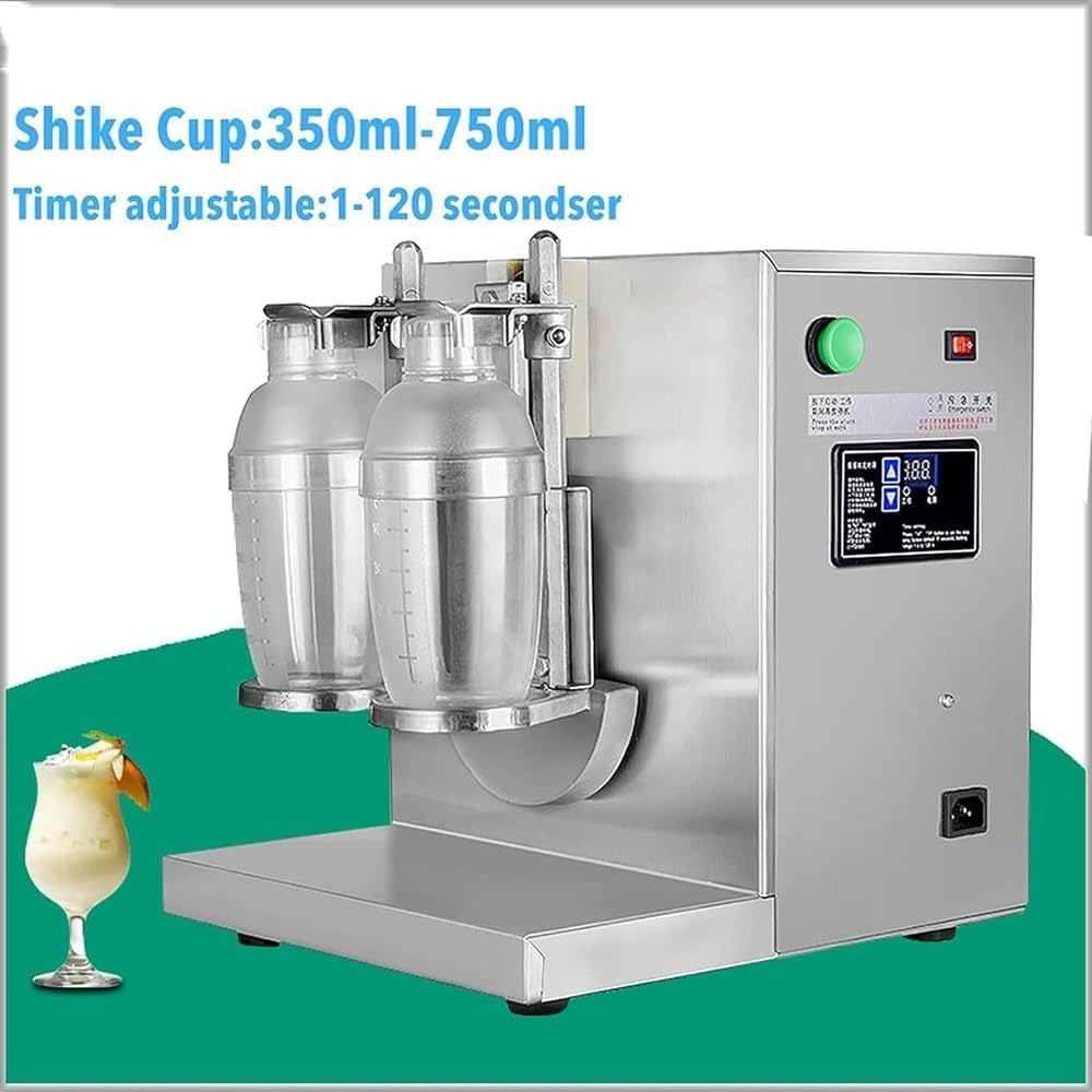 Stainless Steel Double Station Auto Control Mixer Blender,Bubble Boba Milk Tea Shaker Machine, with 2pcs 750ml Stainless Steel Cups and 2pcs 700ml Plastic Cups,