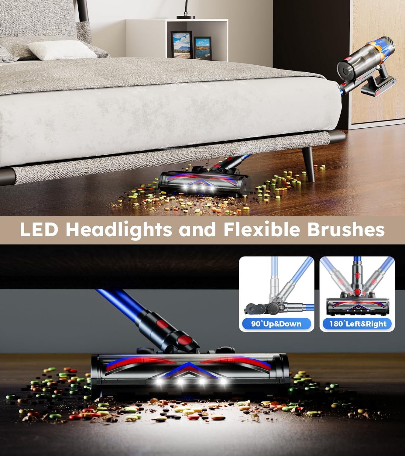 Cordless Vacuum Cleaner, Upgraded 600W 50KPA 70Mins Cordless Stick Vacuum Cleaner with Self-Standing and Smart Screen, Anti-tangle Wireless Vacumm, Vacuum Cleaners for Home/Pet Hair/Carpets/Floors