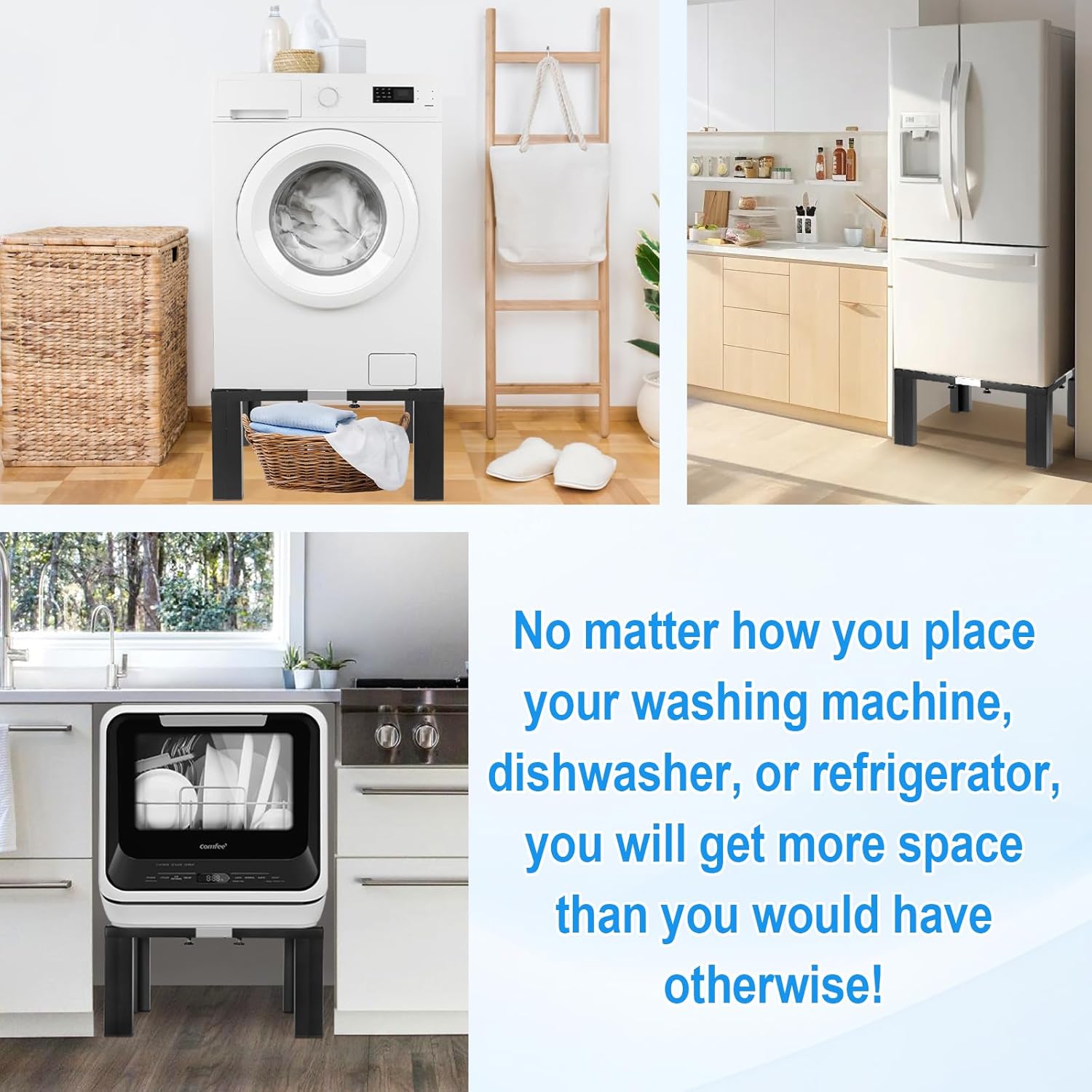 1000lbs Capacity All Steel 12 Inch Height Laundry Pedestal，Sturdy Washer Dryer Pedestal with Anti Slip Mat, Adjustable Size for All Washer,Refrigerator and Dryer