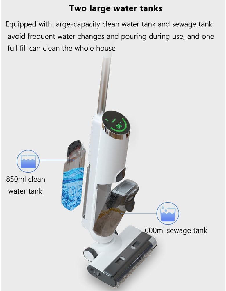 Household Floor Scrubber,Wet and Dry,850ml Clean Water Tank,600ml Sewage Tank,16kpa Suction Washing and Mopping Machine,Cleaning Machine,Suitable for Cleaning Floors,Dust,Oil,Debris,White (Grey )