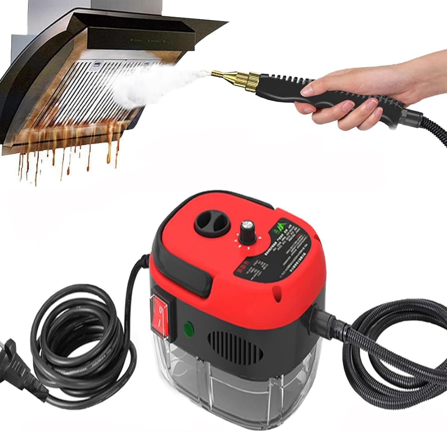 Muntuni 2500W Furniture Steam Cleaner, 2500w Handheld High Temperature Pressurized Steam Cleaner, Car Steam Cleaner, Furniture Steam Cleaner, for Floors, Cars, Kitchens, Bathrooms (红色)