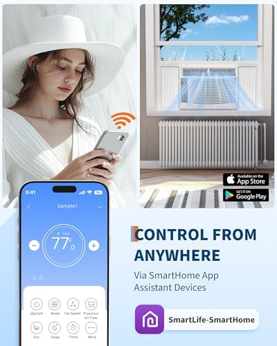 6000 BTU Window Air Conditioner with WiFi, 3 in-1 Energy Saving Window AC Unit with Remote & App Control & Timer Function & Easy Install Kit, Cools 250 Sq.Ft. for Bedroom, Living Room, White
