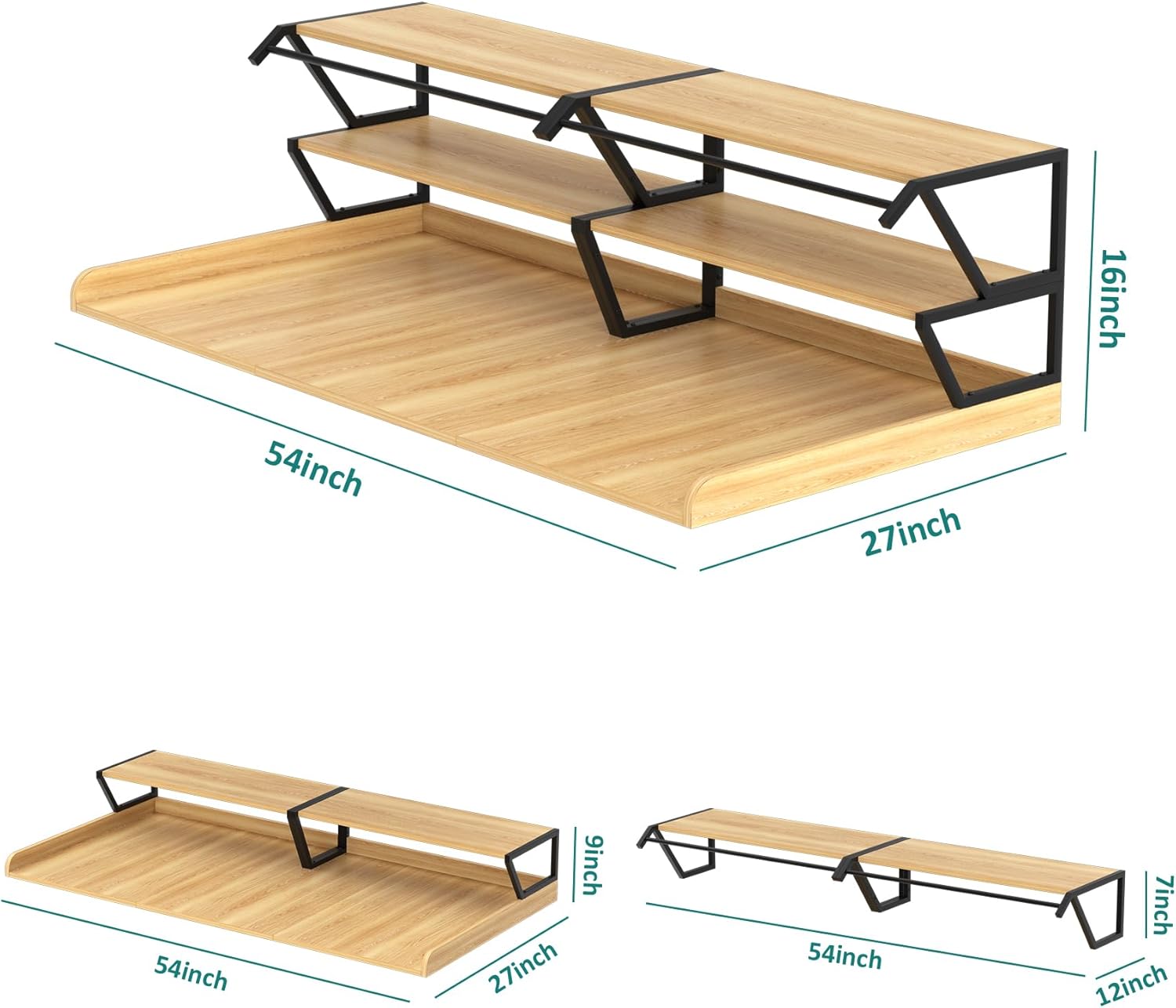Set Washer Dryer Countertop with Hanging Rod, Laundry Countertop with Wall Shelf for Laundry Room Organization, Washer Dryer Topper with Anti-Slip Pads and Raised Edges Oak