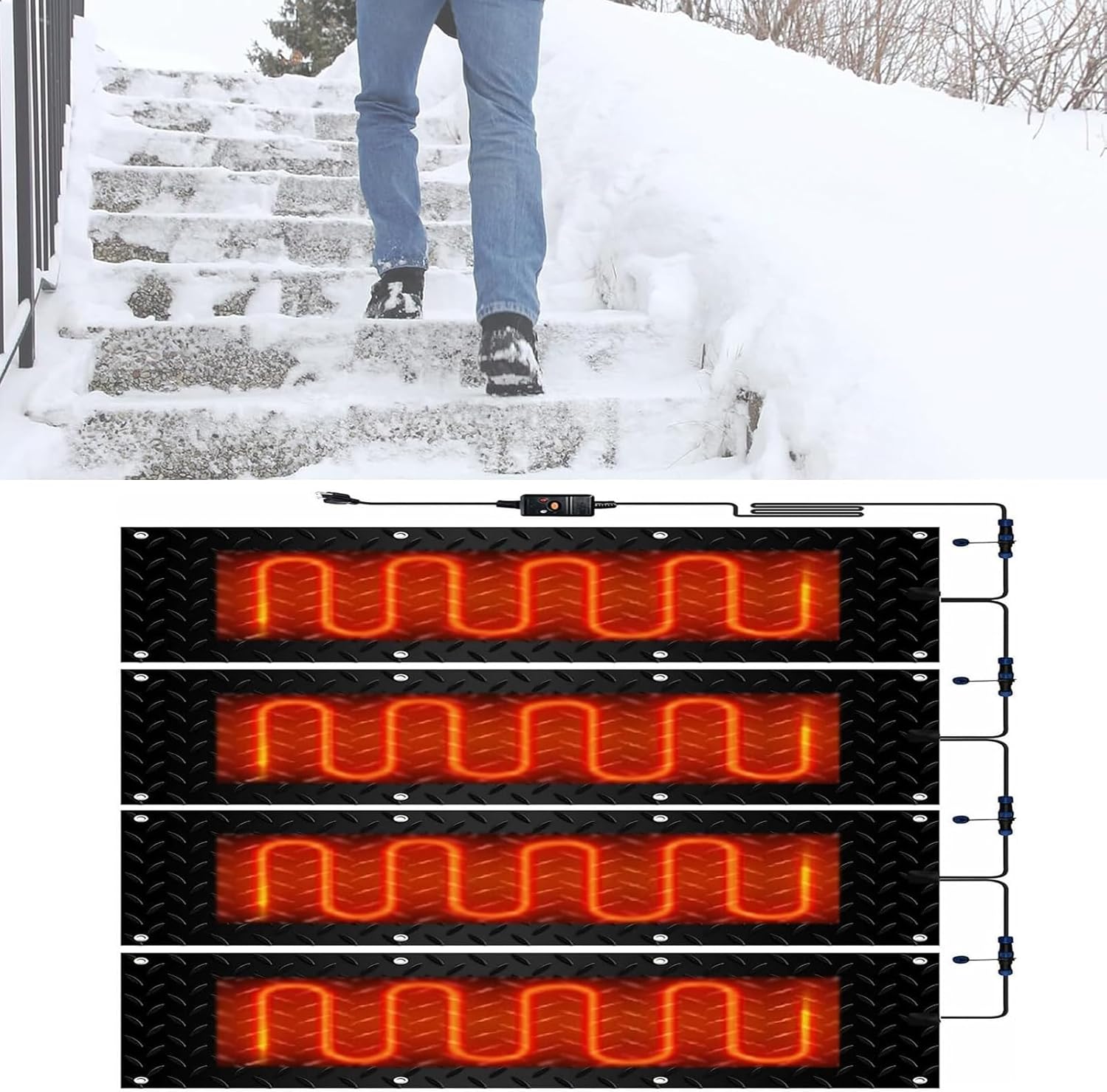 Snow Melting Stair Mats, Snow Melting Mats Outdoor, 1/2/3/4/5 pcs Heated Snow Melting Mats, Winter Snow Removal Heated mats, for Stairs, Steps, Doorways(5 Pcs,30x120cm/12x48in)
