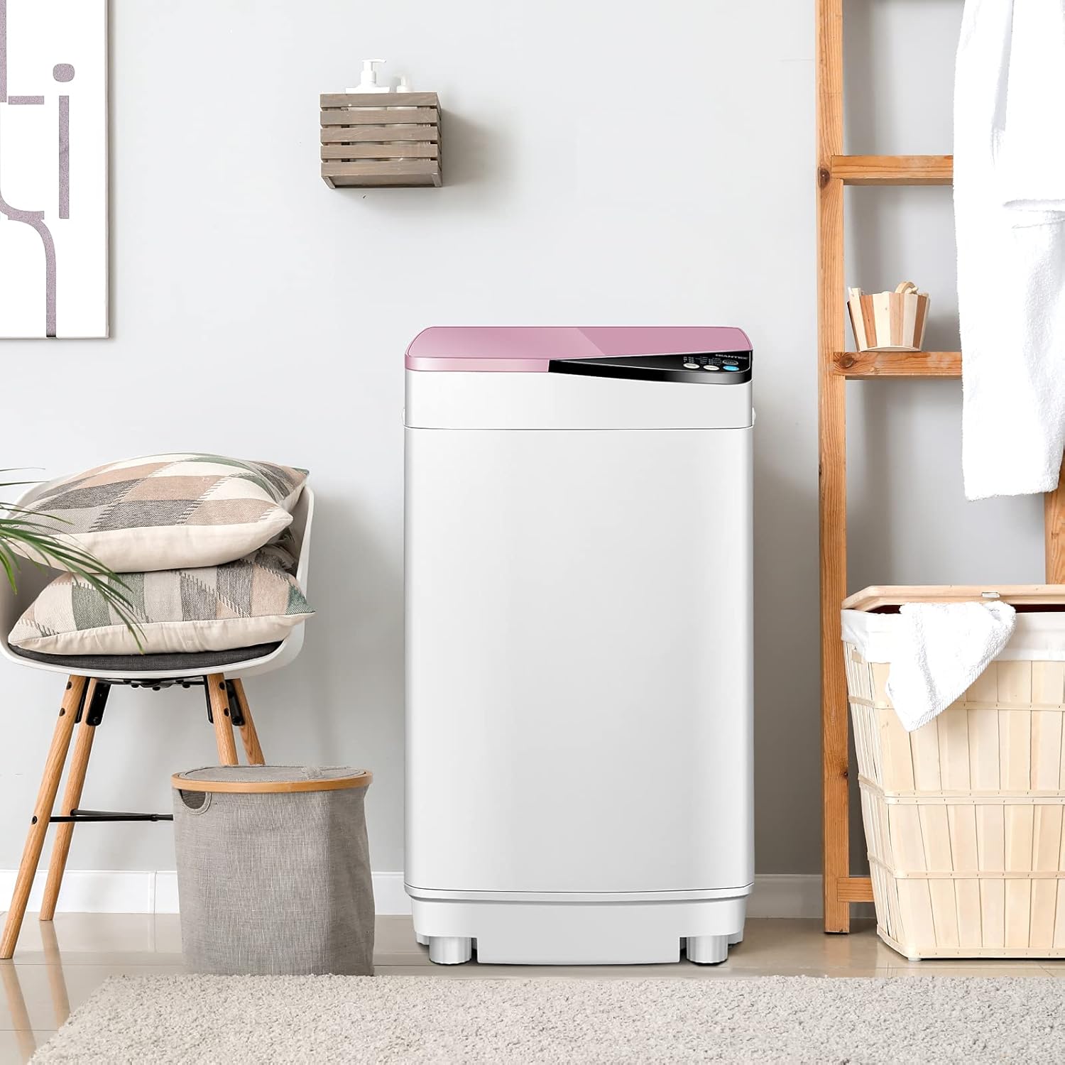 Portable Washing Machine, ARLIME Compact Mini Full-Automatic Laundry 2-In -1 Washer & Spin Dryer 7.7lbs Capacity W/Drainage Pump & Long Hose For Condo, Apartments, Dorms, RV’s Camping Living (Pink)