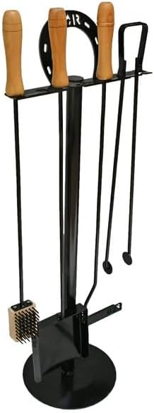 Premium Fireplace BBQ Pit Tools Set | Fire Poker, Tong, Brush and Shovel Included (Fire Poker, Tong, Brush, Shovel and Stand Included)