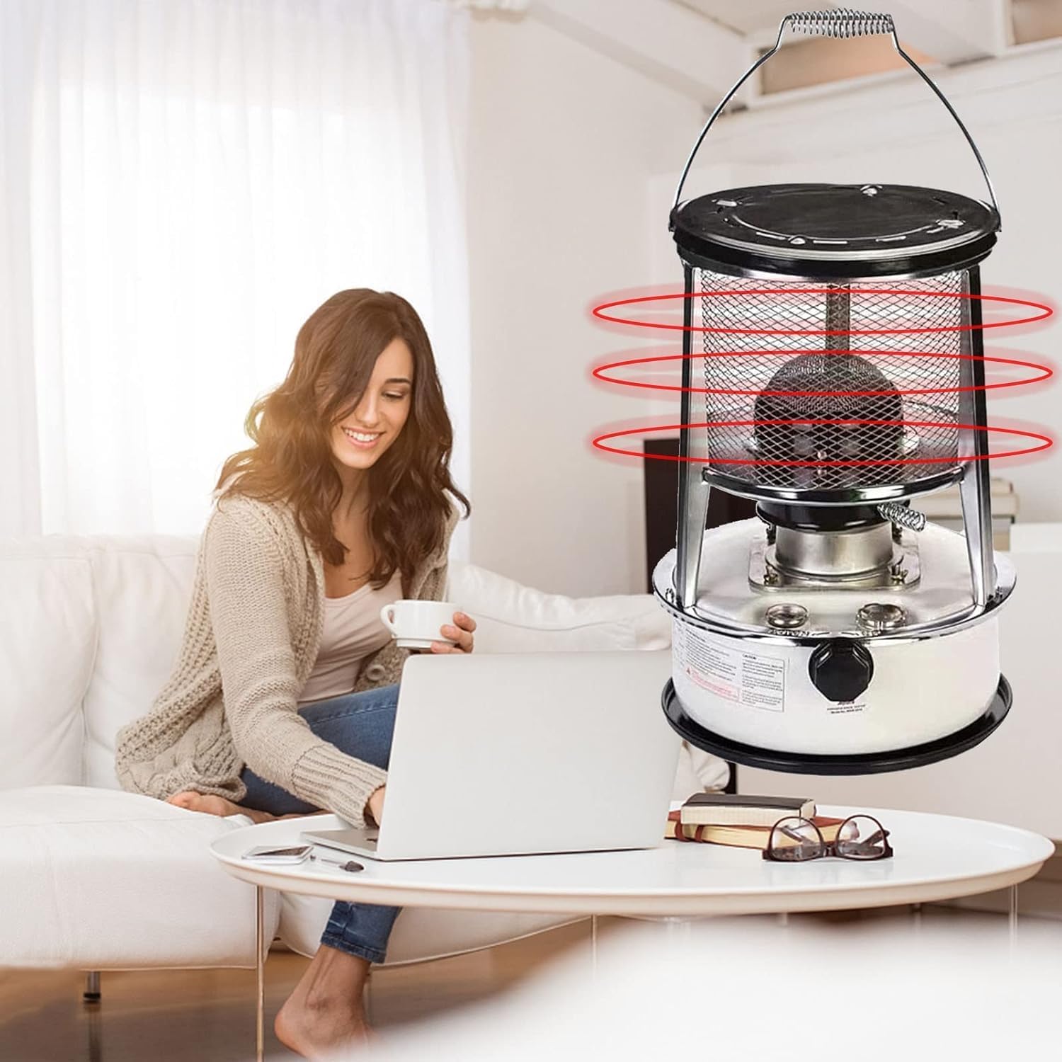 Non Electric Camping Kerosene Heater Efficient Indoor Kerosene Stove For Heating Cooking Boiling Water For Ice Fishing Hiking(6L/White)