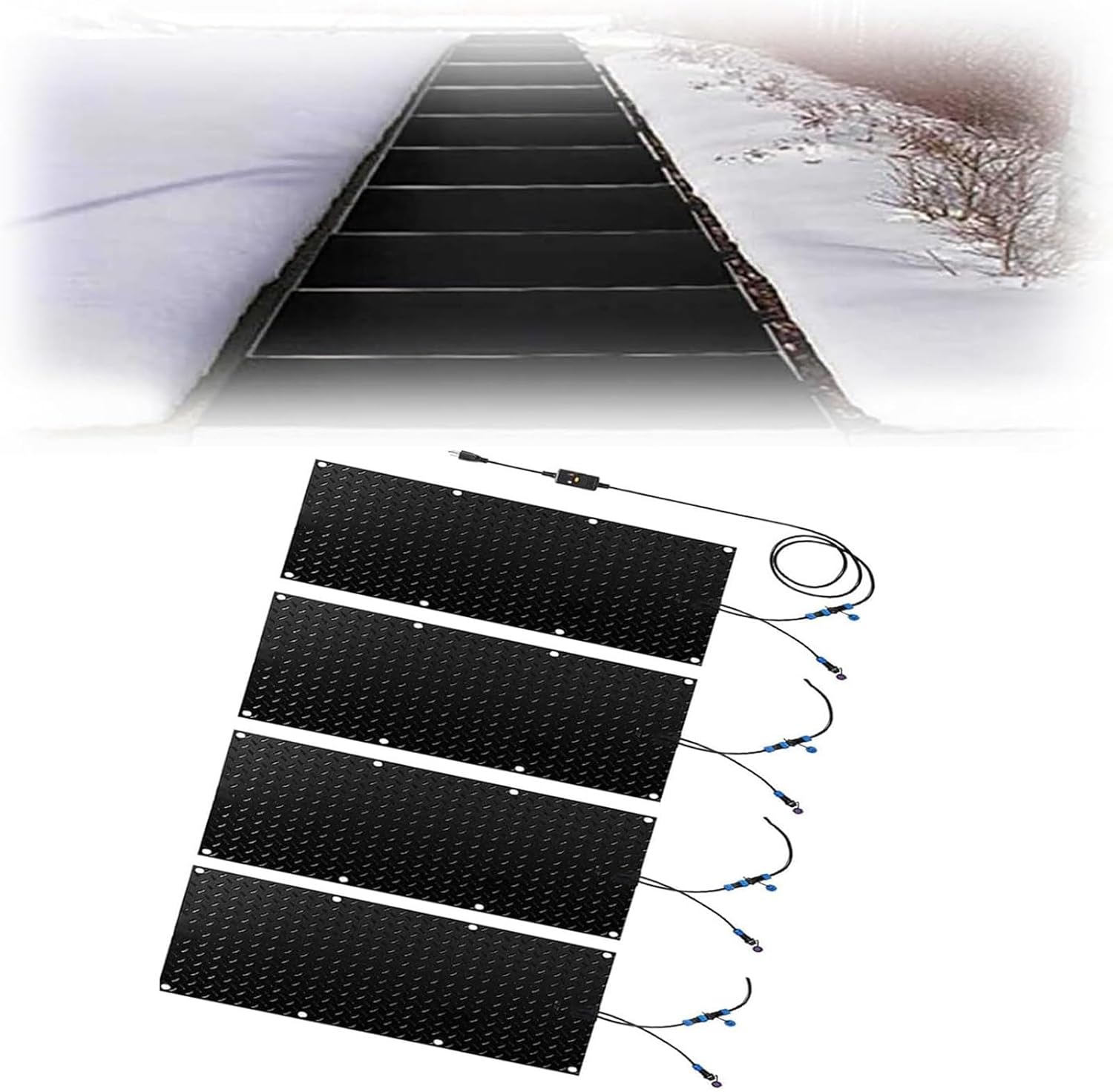 Snow Melting Walkway Mat，1/2/3/4/5 Pcs Heated Outdoor Mats for Stairs- Non-Slip Snow Melting Mats for Winter Snow Removal - Snow and Ice Melt Products -Heating Walkway Mats(4 Pcs,30x120cm/12x48in)