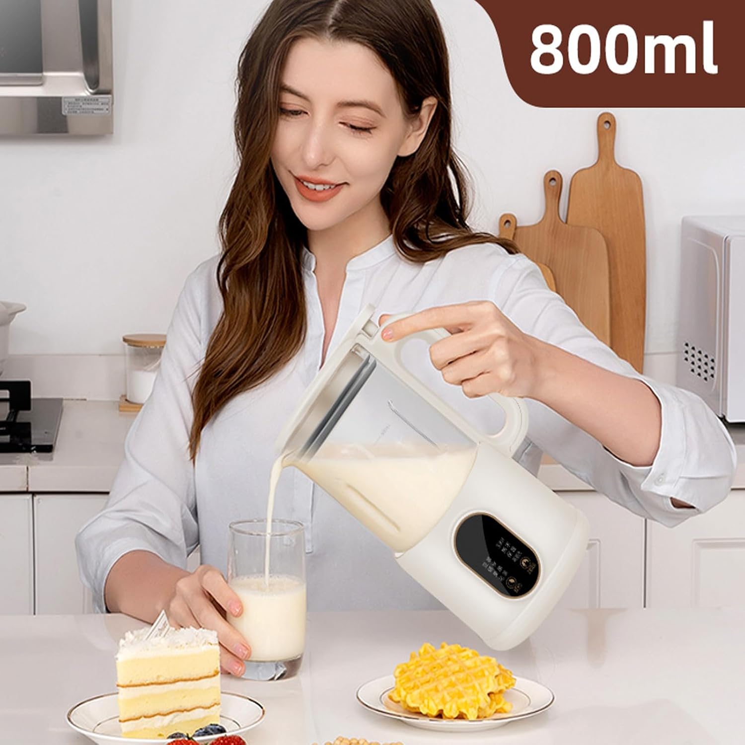 Mini Soy Milk Maker Machine, 8 in 1 Automatic Nut Milk Maker, Electric Juice Blender Free Filtering, Self-Cleaning Personal Soybean Milk Machine Household with 12H Preset for Kitchen