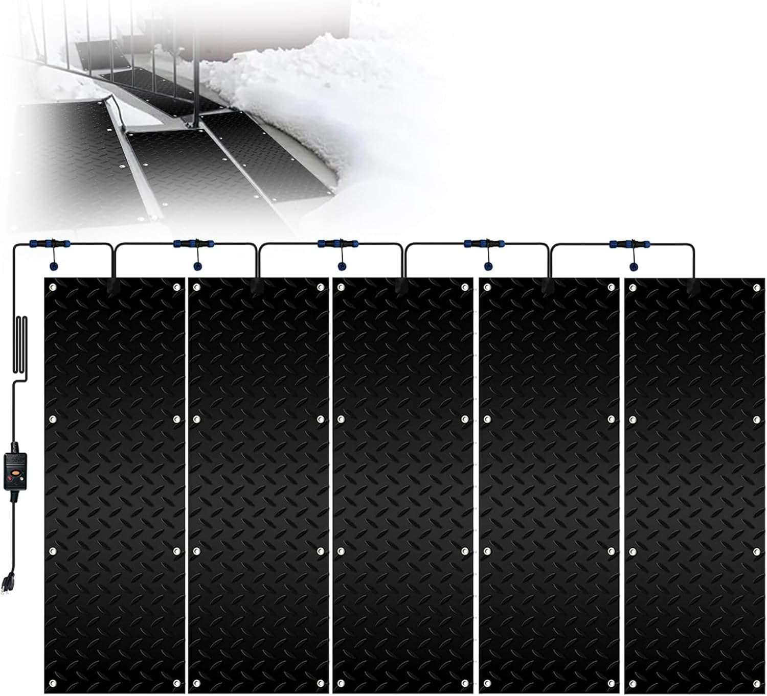 Heated Snow Melting Mats, 1/2/3/4/5 Pieces Outdoor Anti-Slip Ice Heated Rubber Mats for Driveway Walkway Deck Sidewalks, Winter Removal and Ice Melting Products(5 Pcs,30x150cm/12x60in)