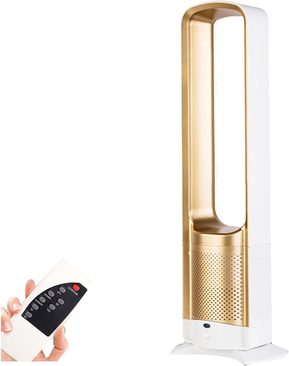 Tower Fan for Bedroom, Bladeless Fan, Oscillating Fan with Remote, Easy to Clean, Bladeless Tower Fan for Bedroom, Kitchen, Office (Air Circulation Fan, air Conditioning Fan)(Gold)
