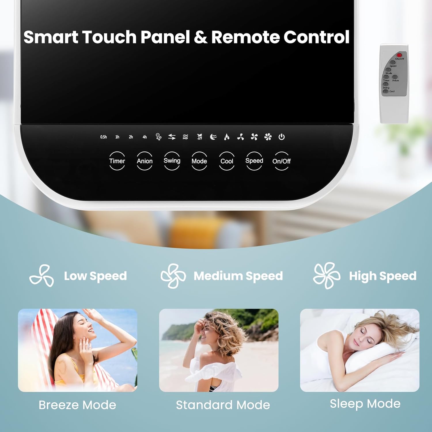 KOTEK 4-In-1 Evaporative Air Cooler, Portable AC Fan with 4 Modes, 3 Speeds, 7H Timer, 12L Water Tank 4 Ice Packs & Remote Control, Air Conditioner Fan for Home Office Indoor Use