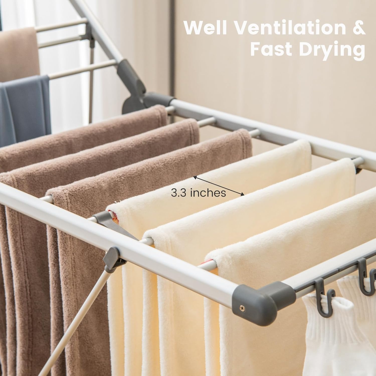 Giantex Clothes Drying Rack, 2-Layer Aluminum Foldable Laundry Drying Rack with 5-Level Adjustable Height, 21 Drying Rails, 10 Side Clips, 4 Shoe Holders, Space Saving Collapsible Laundry Drying Rack