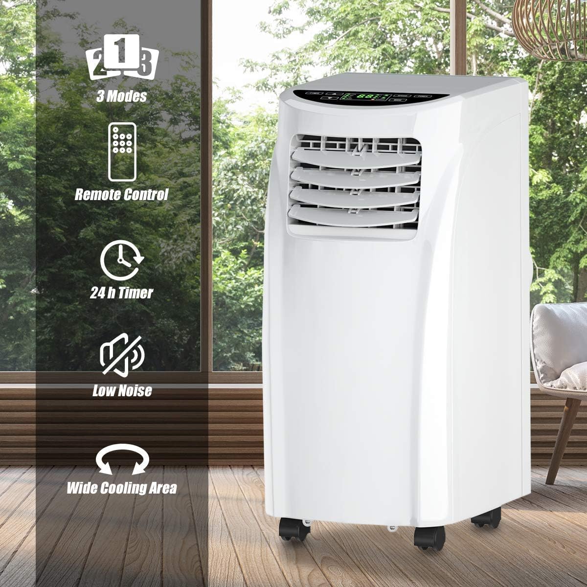 GOFLAME Portable Air Conditioner, 8000 BTU Conditioner Unit with Remote Control Dehumidifier Function, 4 Caster Wheel, Sleep Mode and 2 Fan Speed, Quiet AC window for rooms White