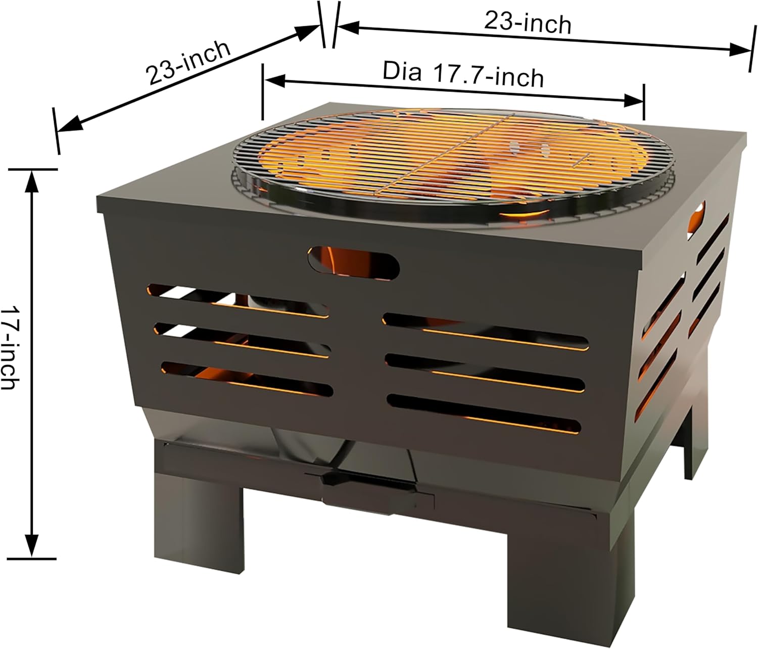 Fire Beauty Fire Pit with Stand,Smokeless Wood Burning Firepit with Ash Pan,Portable Outdoor Firepit with Cooking Grate & Poker For Camping,Backyard|L:23''xW:23''xH:17'',28.6lbs