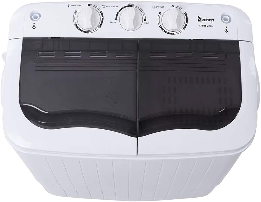 2-in-1Portable Washing Machine, 14.3 lbs Capacity Twin Tub 7.7 lbs Washer and 6.6 lbs Spinner with Control Knobs, Timer Function, Drain Pump, Compact Laundry washer for Home Dorm Apartment RV, Grey