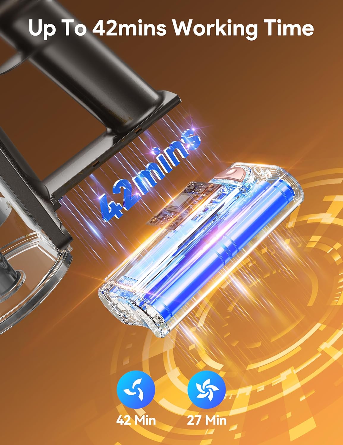 FUFACAL Cordless Vacuum Cleaner, 23KPA Stick Vacuum with 42Mins 2200mah Detachable Battery, 6 in 1 LED Display Lightweight Cordless Stick Vacuum Cleaner, Vacuum Cleaner for Home Hard Floor Car Carpet