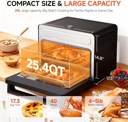 OUNIN 24L Steam and Air Fryer Combo Countertop Oven,11-in-1 Convection Baking and Steam,Bake,Broil,Dehydrate,304 Stainless Steel,Fast Cooking with Precise Electronic Temperature Control,for Gifting