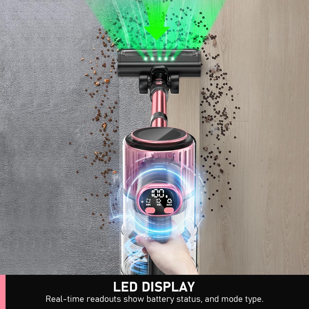 LED Cordless Stick Vacuum Cleaner for Apartments – Lightweight 4-in-1 Rechargeable Vacuum with LED Headlight, Quiet Strong Suction, Self-Standing & Easy Storage for Hardwood Floors & Carpets