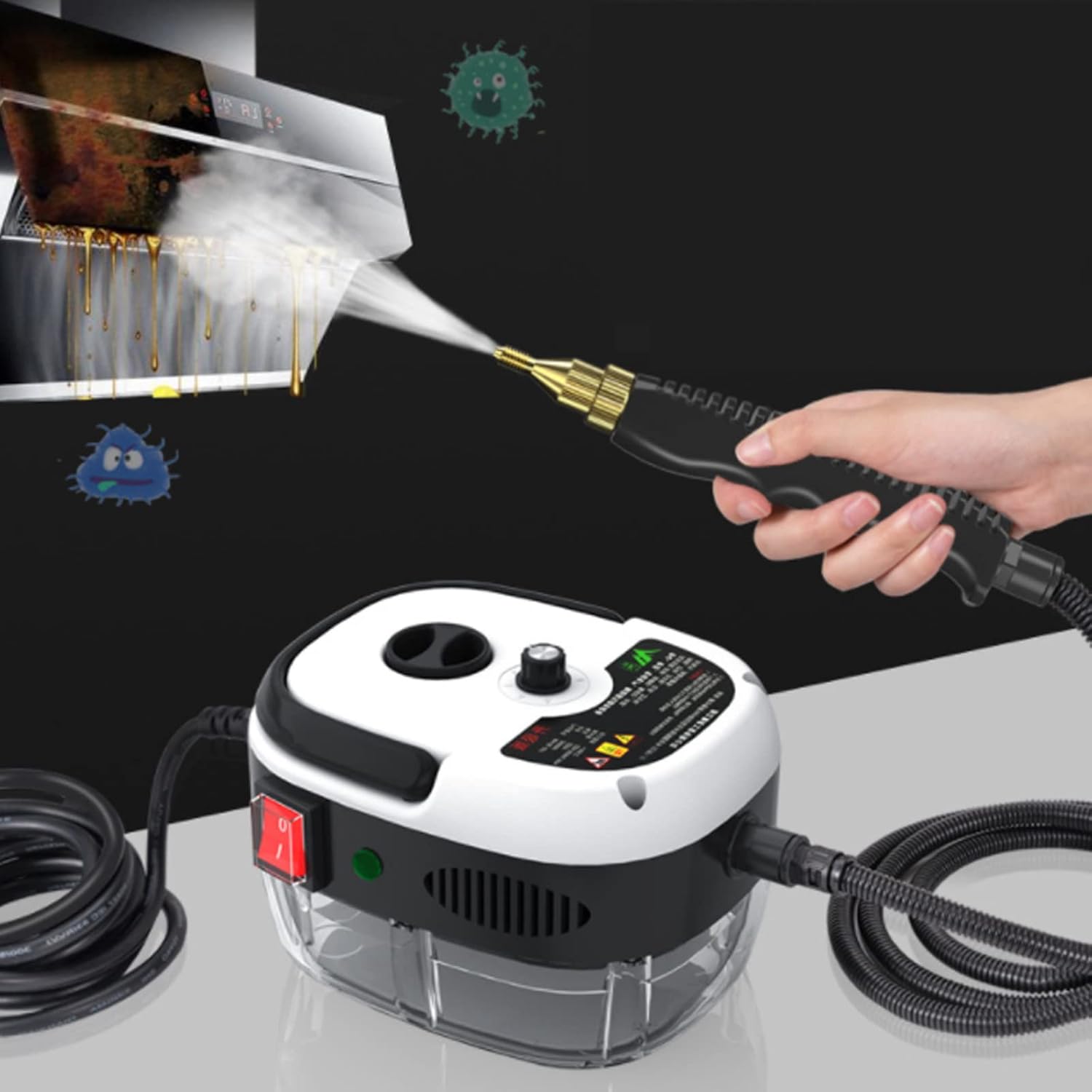 Portable Steam Cleaning Machine 1000ml Tank, Hand Held Steam Cleaners, 4 Accessory Kit, for Sofa, Bathroom，Kitchen,White
