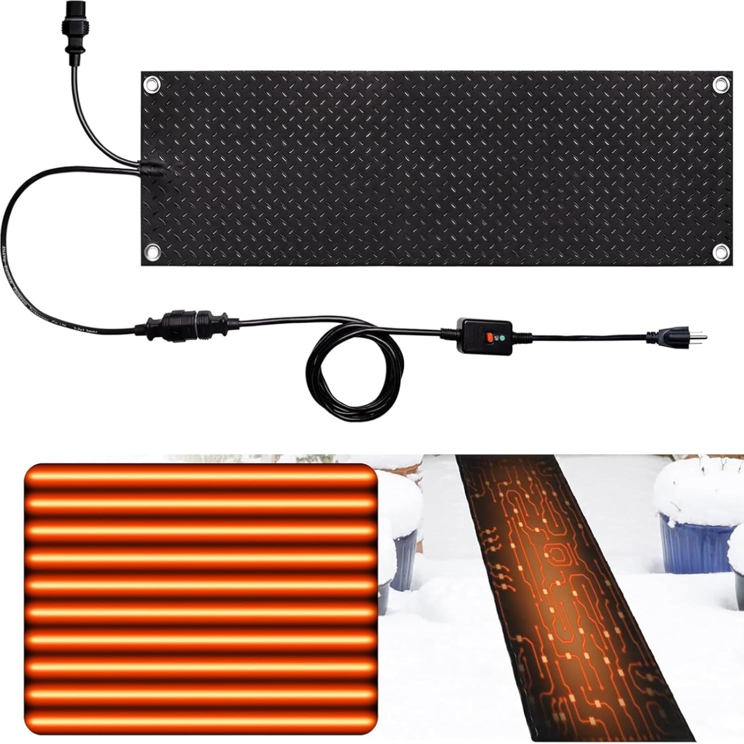 Outdoor Snow-Melting Pads, Anti-Slip Electric Heating ice and Snow Melting Pads, Winter Heating Step/Staircase Walkway Pads(40x360cm/15.7x142in)