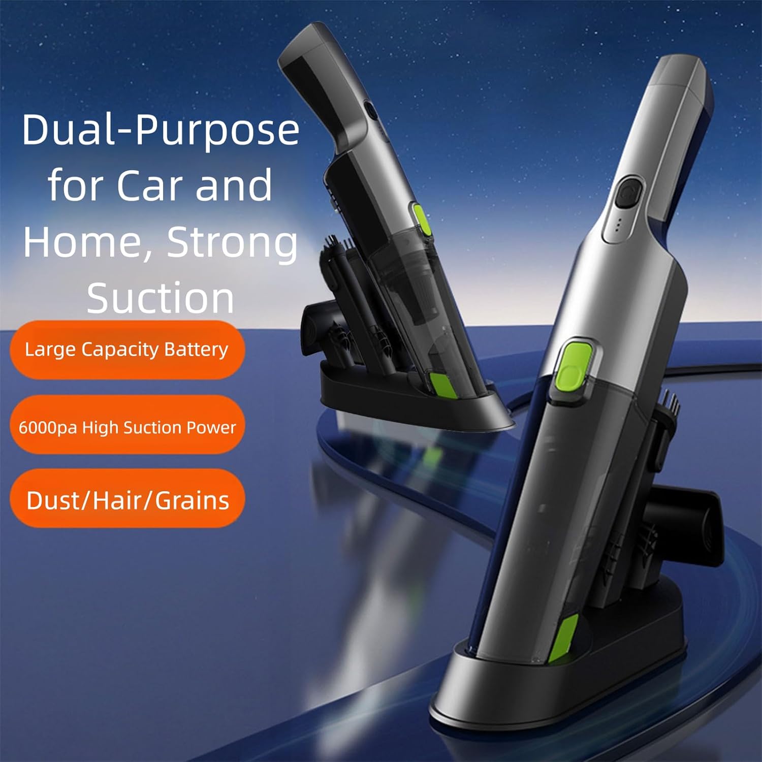 Handheld Vacuum Cleaner Cordless 6000Pa Suction with LED Light, Dual Speed Rechargeable Mini Vacuum for Home, Car & Pet Hair, Low Noise 44–55dB, Type-C Fast Charging, Lightweight 430g