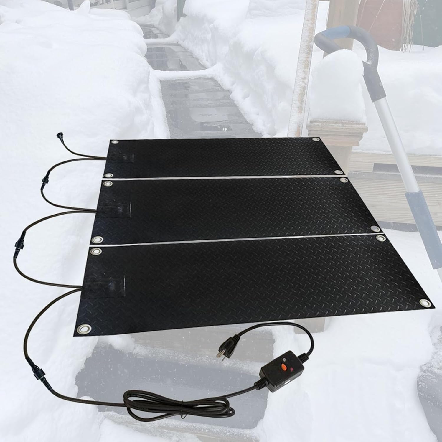 10'' 12'' 15'' 20'' 24'' 30'' Heated Snow Ice Melting Mats No Slip Rubber Heated Outdoor Mat, 2 in/h Speed Ice Melt Pads with 6.5ft Power Cord for Stairs, Sidewalks, Walkway, Deck(5 Pcs,30x60in)