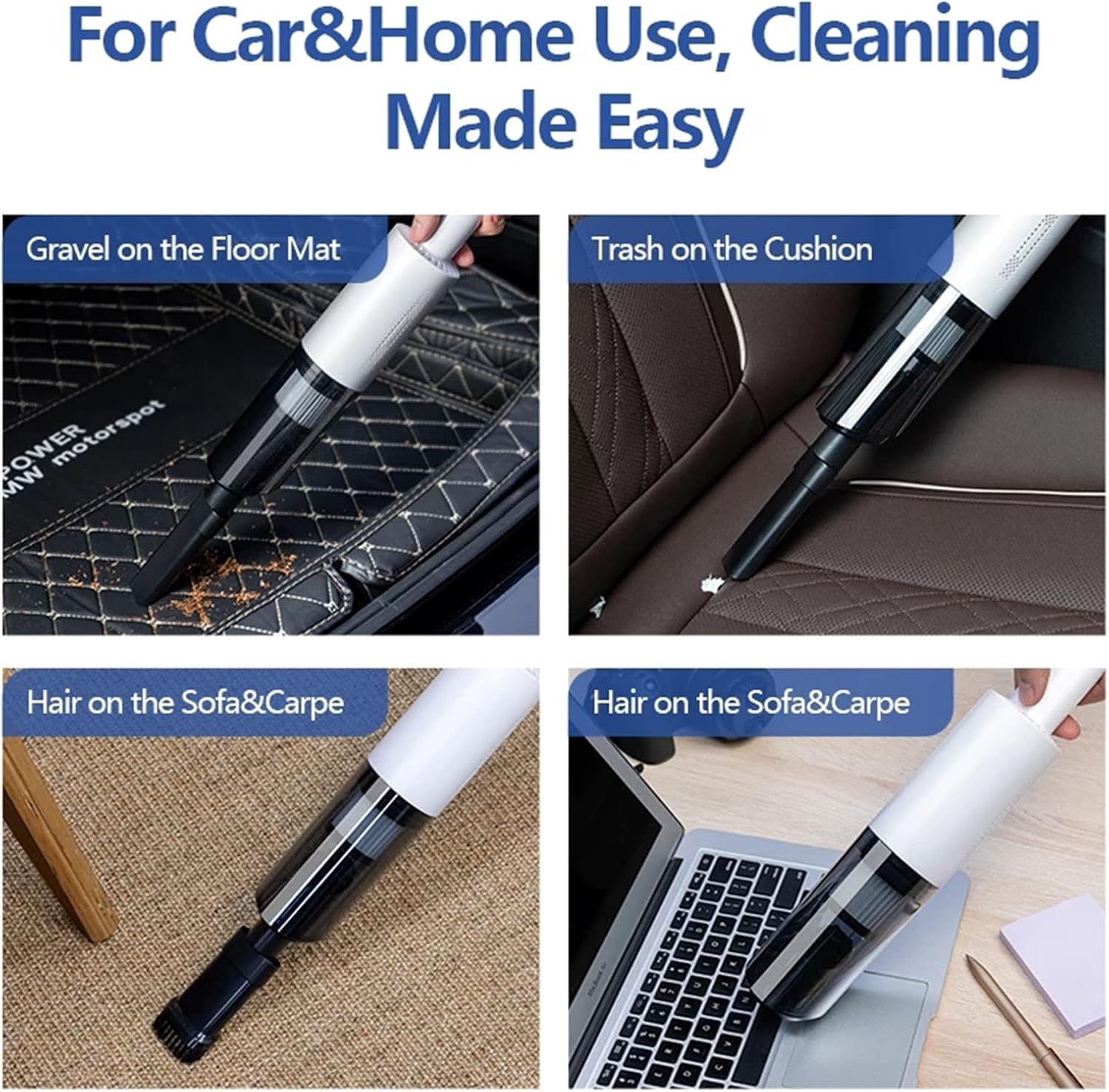 Car Vacuum Cleaner Portable Handheld Mini Vaccuum for Vehicle High Power Dual Use in Car and Home,Black,Wireless