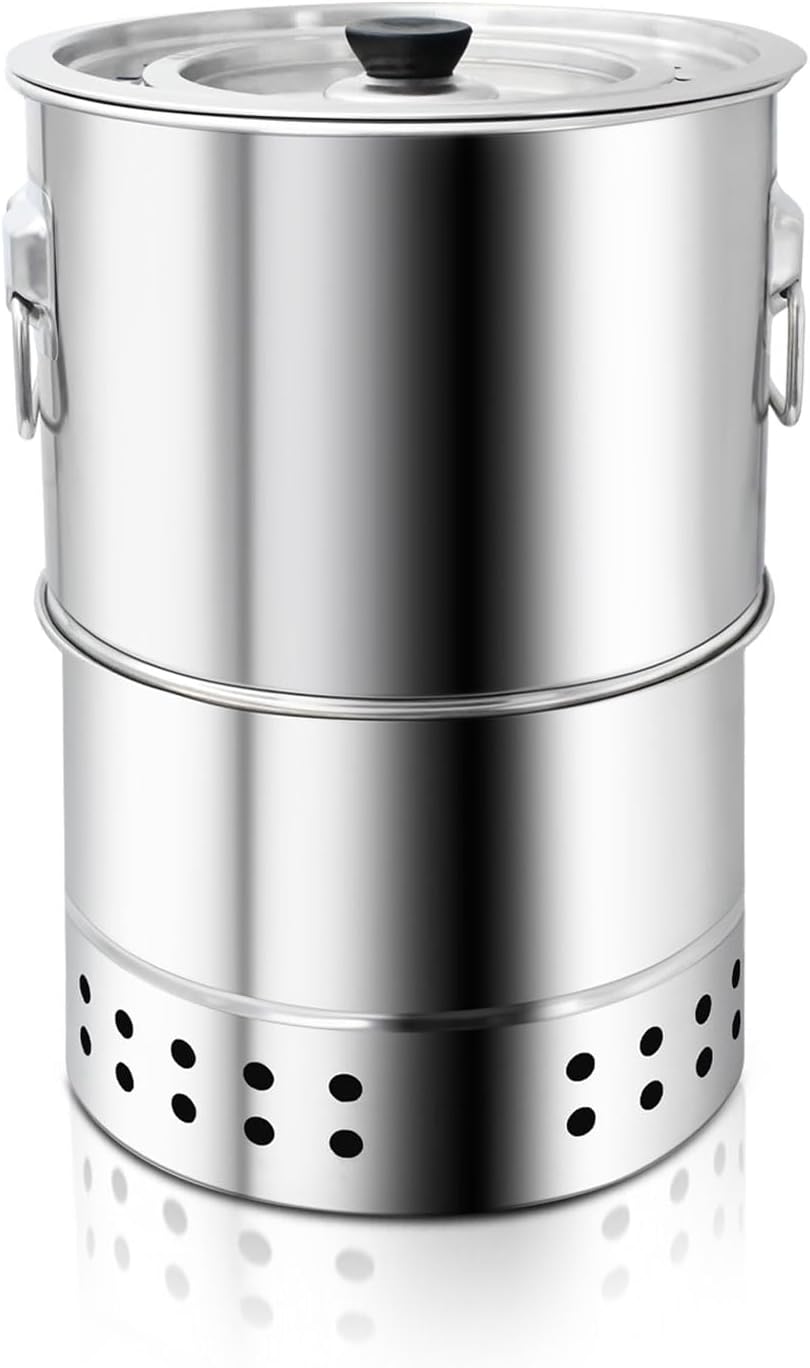 Stainless Smokeless Charcoal Grills Surround Charcoal Barrel Grill 360° Smokeless Outdoor Barbecue Grill for Travel for Travel, Outdoor Cooking and BBQ, Camping Grill Picnic Patio Backyard