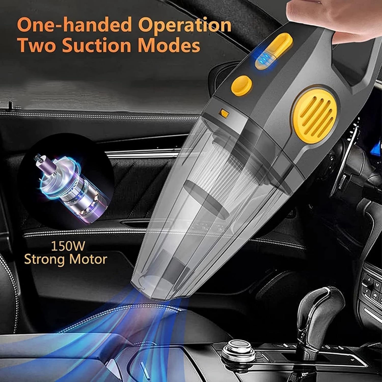 Portable Car Vacuum Cleaner High Power 9000PA Suction, 16Ft Corded Handheld Vacuum with Multi-Nozzles for Home, Pet Hair, Car Cleaning,Gray