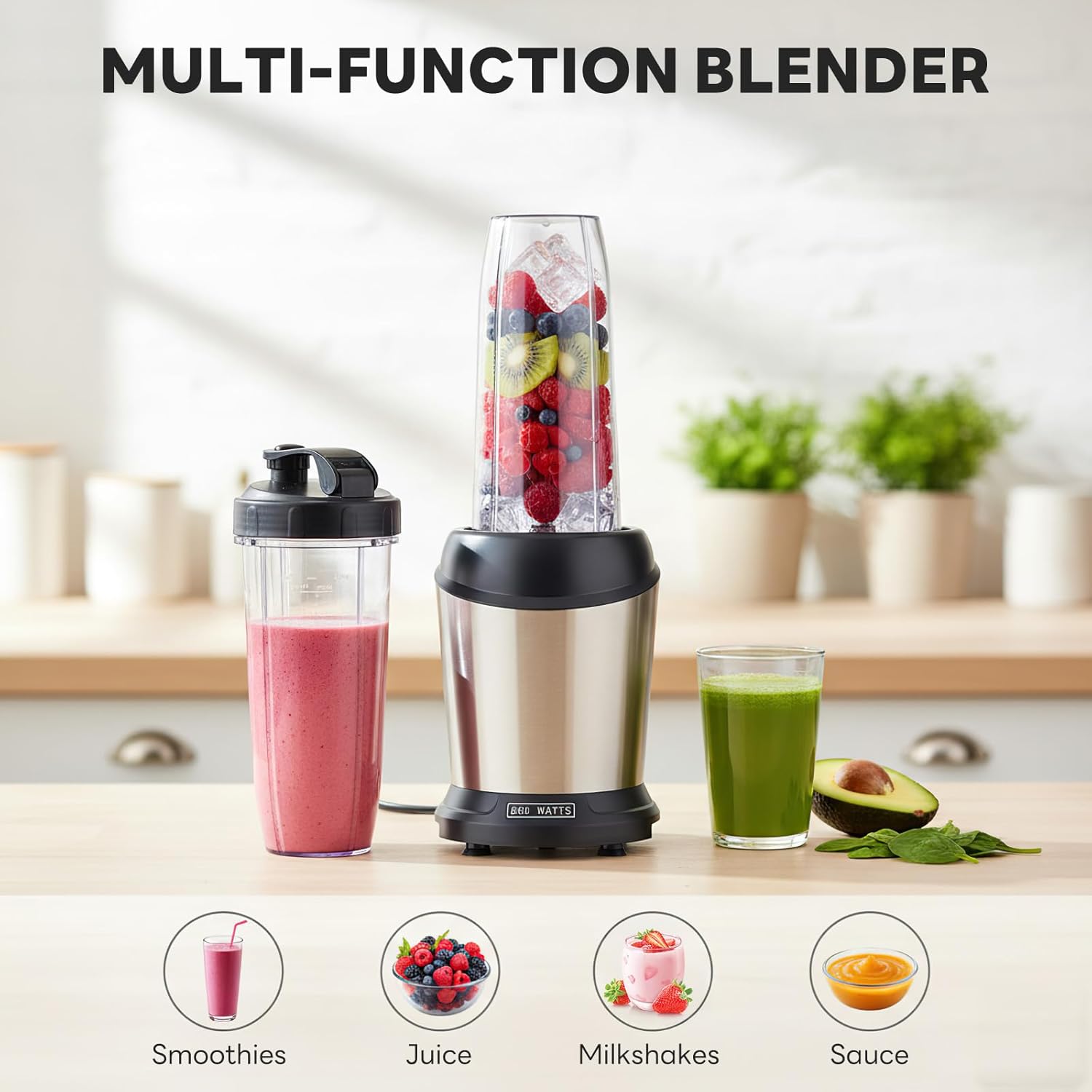 Sweetcrispy Smoothie Blender, Personal Blender Set for Kitchen, Smoothies Maker With BPA-Free Portable Cups For Shakes, Sauces, Juice, Ice Crushing