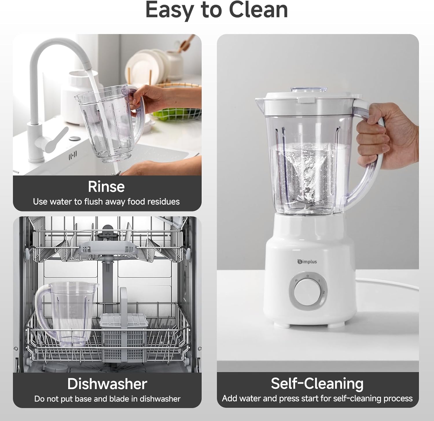 SIMPLUS White Blenders for Kitchen, 51oz Countertop Blender, Stainless Steels Professional Blenders, 3 Adjustable Speed Smoothie Maker for Juices, Puree, Shakes, Fruit Drinks, Sauces, Self-Cleaning