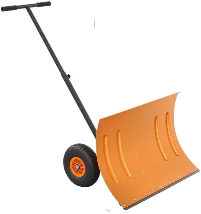 Heavy-Duty Two-Wheeled Single-Pole Snowplow with Adjustable Handle for Snow Removal On Driveways and Sidewalks(Orange)