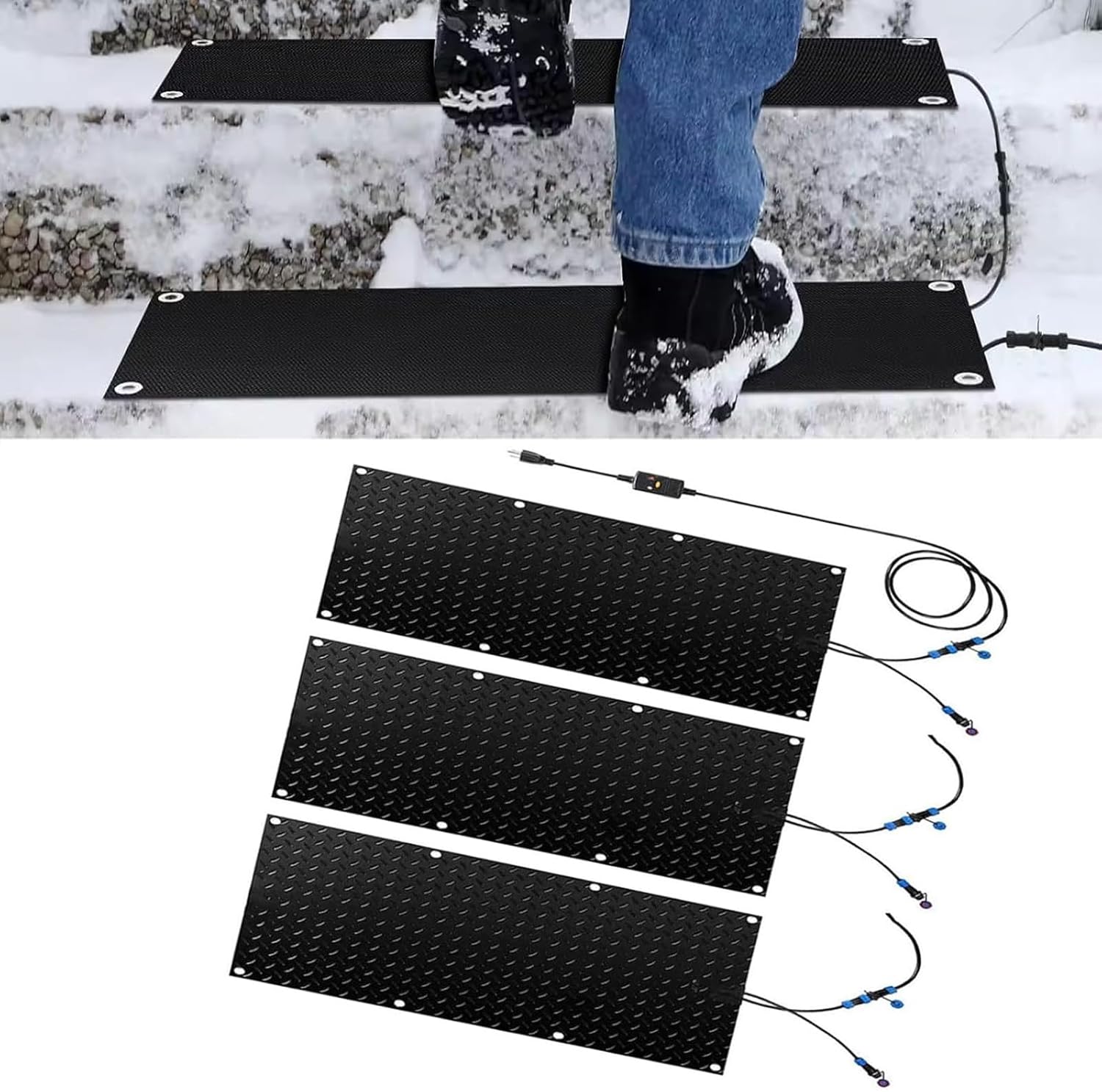 Snow Melting Mat-Electric Outdoor Snow Melting Mats for Stairs, Walkways,Driveways - Anti-Slip,Waterproof,Fast Melting(40x80cmx3Pcs)