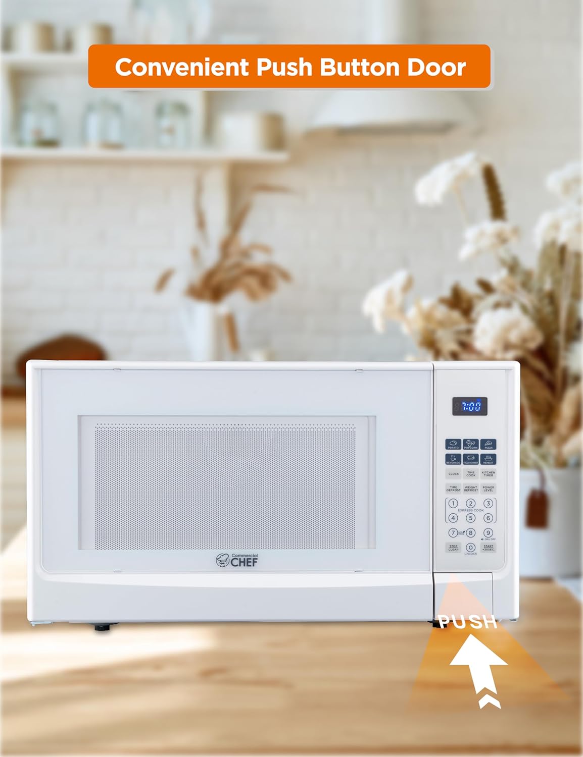 COMMERCIAL CHEF 1.4 Cubic Foot Microwave with 10 Power Levels, Small Microwave with Push Button, 1100 Watt Microwave with Digital Control Panels, Countertop Microwave with Timer, White
