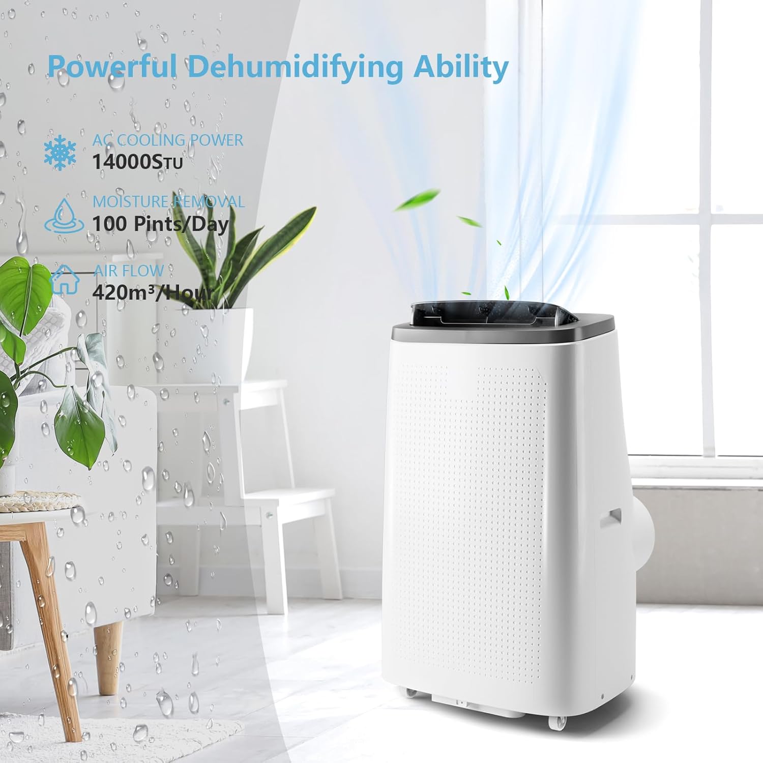14000Btu Portable Air Conditioner with Remote Control,Quiet AC Unit with Cool, Dehumidifier & Fan Mode Room Cooling Up to 700 sq ft,24 Hour Timer, Window Installation Kit for Home, White
