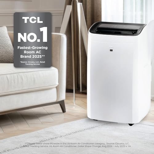 TCL H10P36W 10,000 SACC BTU Smart Portable Air Conditioner, Fan & Dehumidifier, 450 Sq. Ft, Remote Control, Compatible with Alexa/Google Assistant, Install Kit Included, White