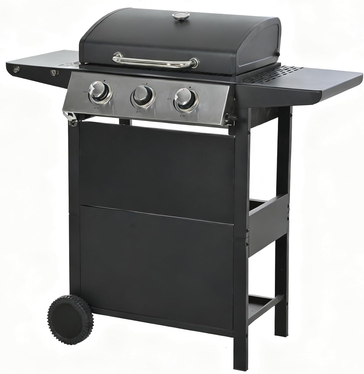 Propane Gas Grill 3 Burner Barbecue Grill, Stainless Steel 26,000 BTU Patio Garden Barbecue Grill with Two Foldable Shelves