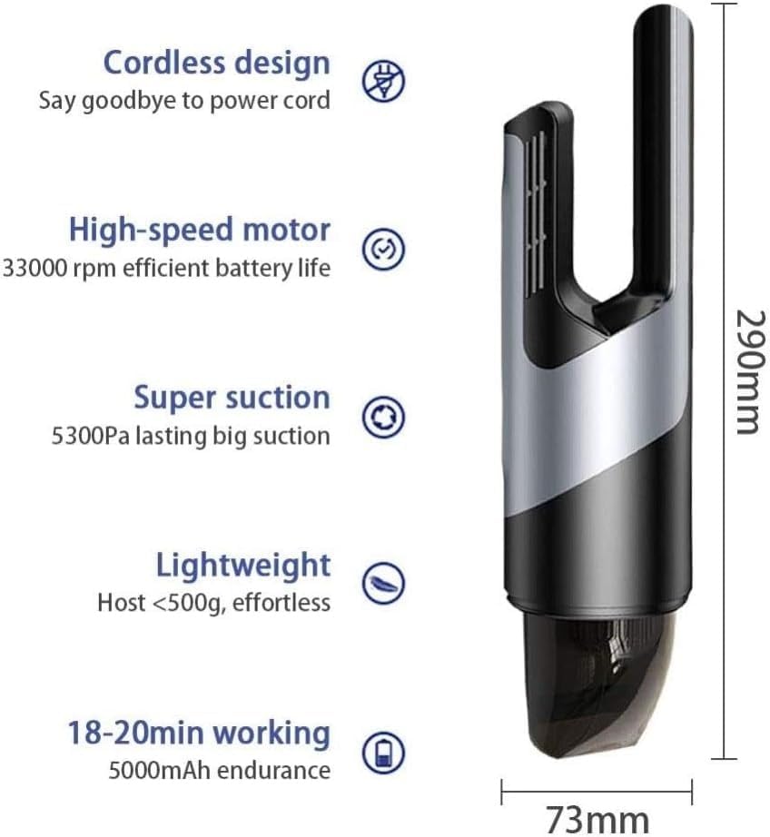 Handheld Car Powerful Suction Hand Cleaner, 5300Pa Hand Vacuum with Powerful Cyclonic Suction, Portable Vacuum Cleaner for Pet Hair, Dust, Gravel, Home Cleaning