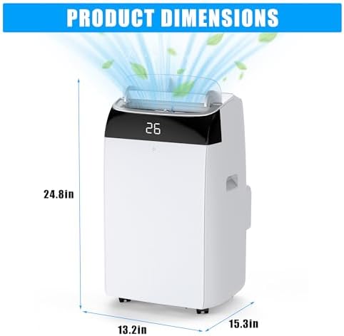 Portable Air Conditioner 12,000BTUs Room Air Conditioning Cools Up to 550 Sq.Ft, 3-In-1 AC Unit with Cooling/Dry/Fan Modes, Quiet Freestanding Air Conditioner with Remote Control, 24H Timer, for Home
