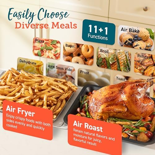 COSORI 11-in-1 Ceramic Air Fryer Toaster Oven Combo, Flat-Sealed Heating Elements for Easy Cleanup, Innovative Burner Function, 5 Accessories & Recipes, 26QT, Silver, Stainless Steel