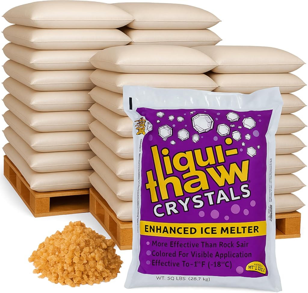 Bulk Ice Melt, 2 Pallets (100 x 50 lb Bags) Magnesium Chloride Snow & Ice Melter, Works to -15°F, Long-Lasting, Safer for Pets/Plants/Concrete, for Driveways & Walkways