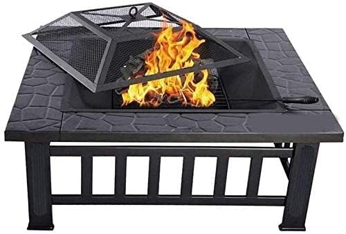 BBQ Grill Outdoor Fire Pits Outdoor Wood Burning 32in Outdoor Fire Pit Metal Square Firepit Wood Burning Backyard Patio Garden Beaches Camping Picnic Bonfire Stove with Cover BBQ Cookin