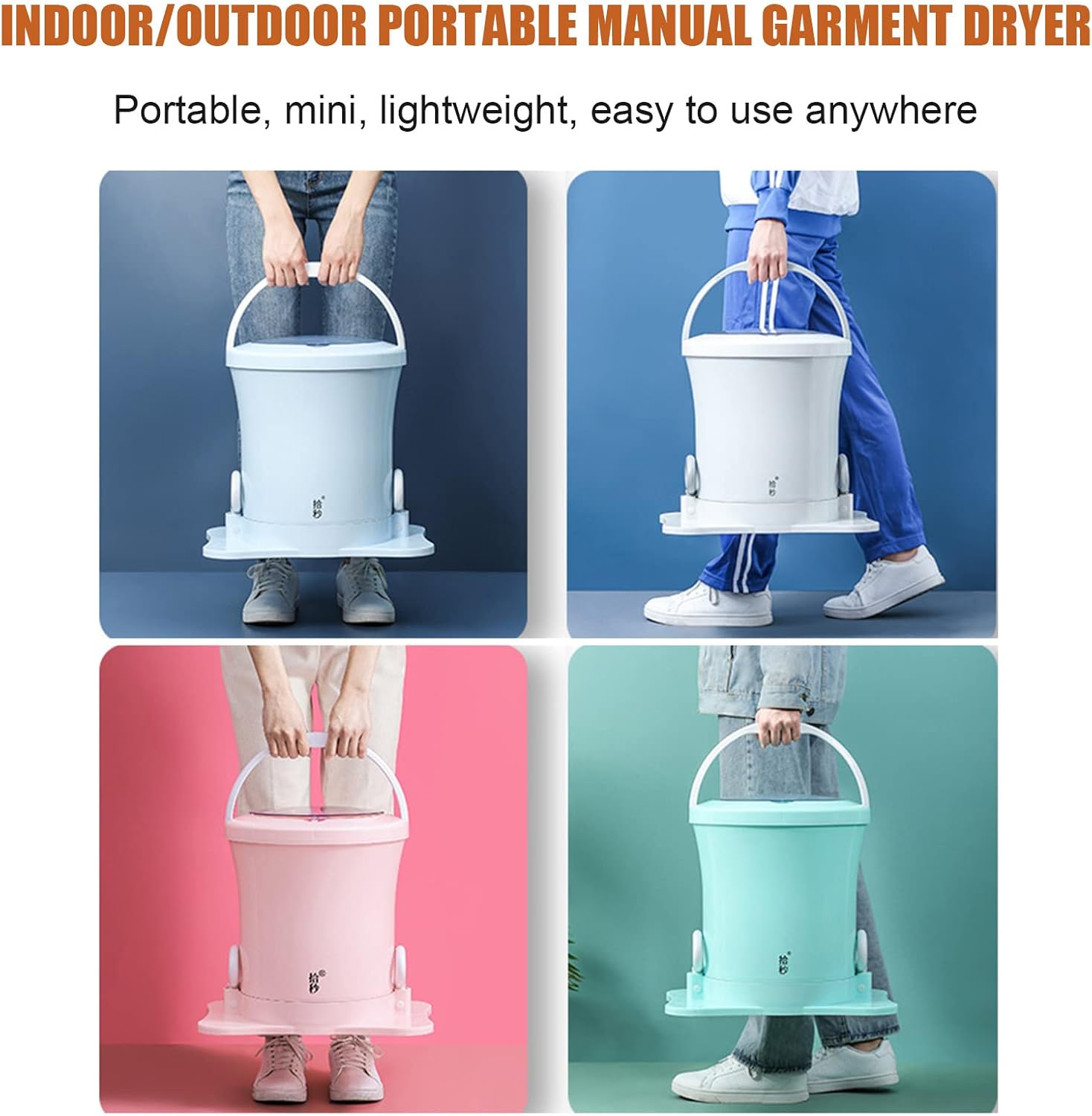 Mini Washing Machine Portable Manual Dryer Dehydrator, Non-Electric Spin Dryer Hand Powered Laundry Spinner, Compact Clothes Underwear Sock Dehydrator Compact, for Rv's/Camping/Apartments/Dorms