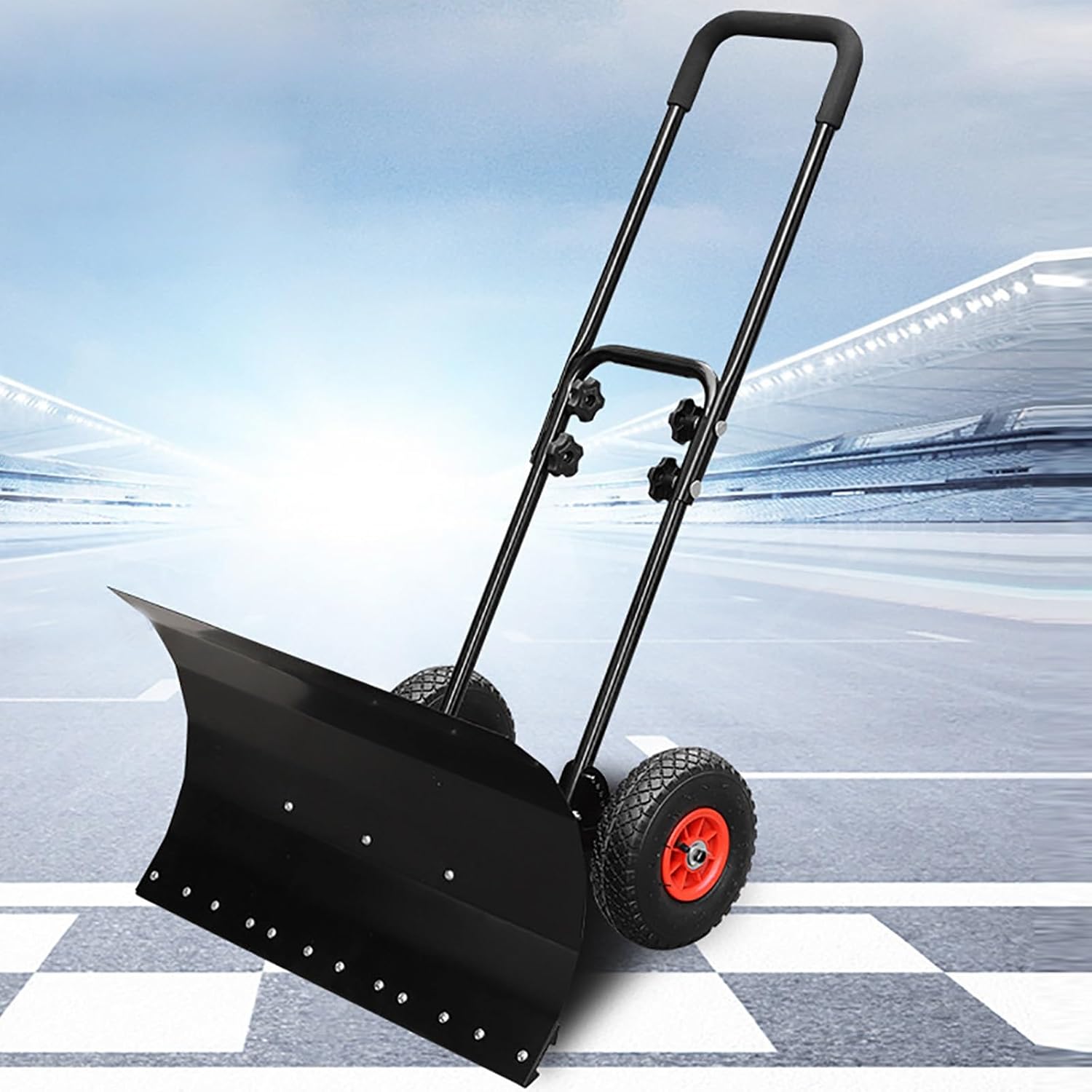 Manual Snow Shovel with Wheels Adjustable Handle Snow Pusher Easy to Disassemble and Store Used for Snow Removal Commercial Use Home Use(38.5in)