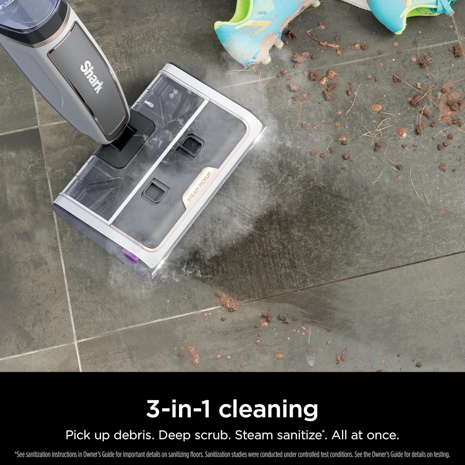 Shark Steam Pickup 3-in-1 Steam Mop Picks Up Debris, Deep Scrubs, & Steam Sanitizes - All At Once, Lightweight Steam Cleaner for Home, Steam Cleaner for Hardwood, Tile & Laminate, White, SD205CCO