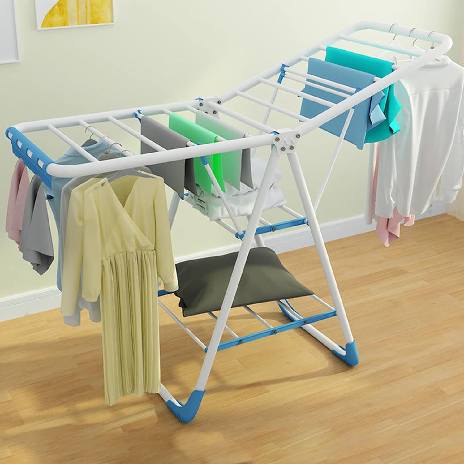 Outdoor Drying Rack Clothing Foldable, Clothes Drying Rack, Collapsible Laundry Rack with Hanging Rods, Shoe Hangers, Adjustable Wing and Foldable Design (1.5m)